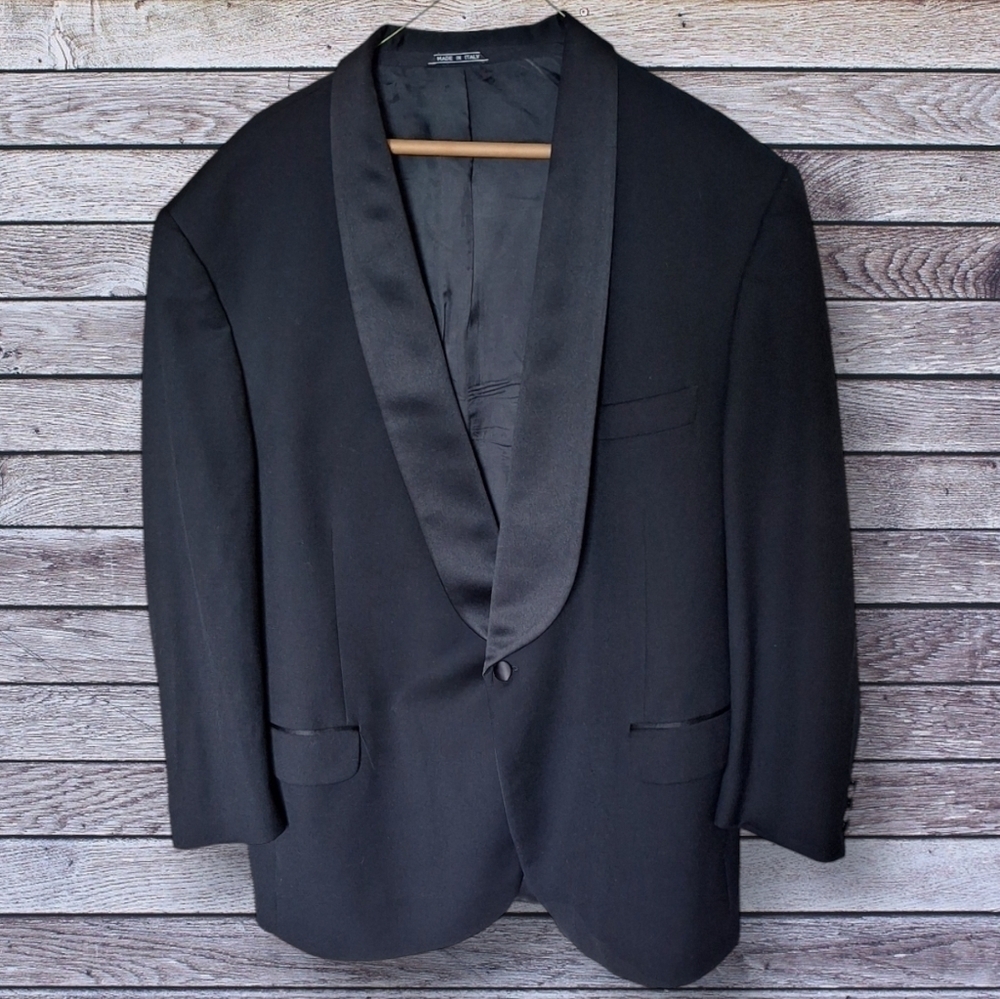 Franco Rossi Men's Suit Black Suit Made in Italy Pure Wool Pants 46R